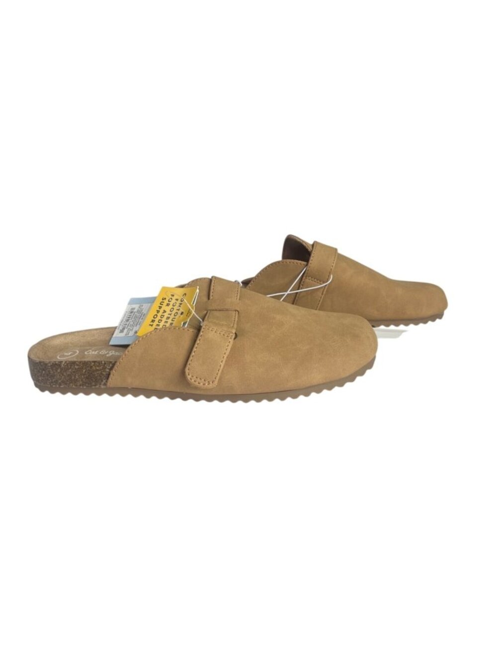 Cat & Jack Cognac Faux Leather Slip On Mules Girls Size 4 New Contoured Footbed